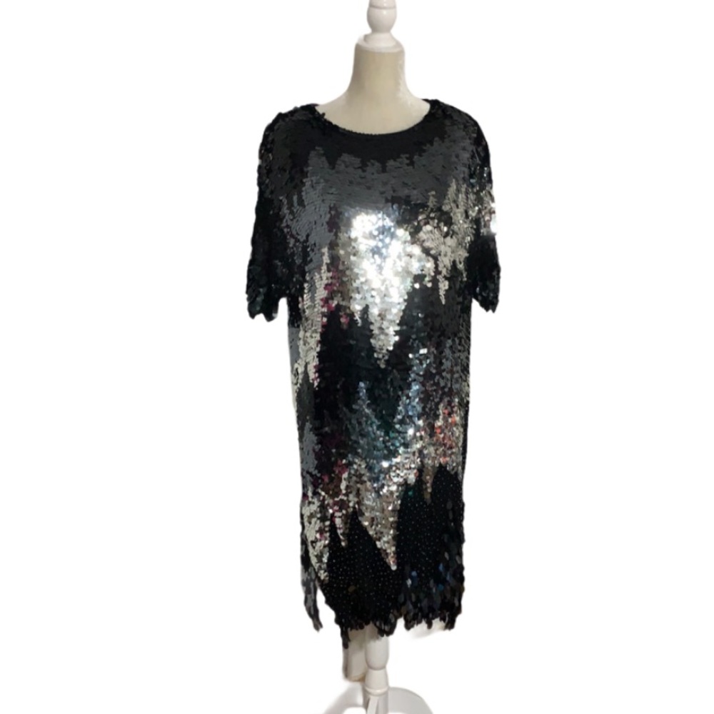 Vintage Dominique Beaded Black & Silver Dress
